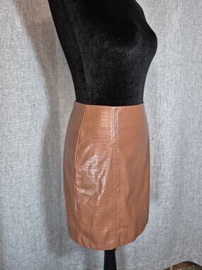 MANGOPOP High Waist Brown Croc Embossed Faux Leather Bodycon Mini Skirt S